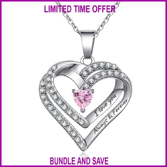 Personalized Birthstone Heart Necklace with Name Engraving Stainless Steel